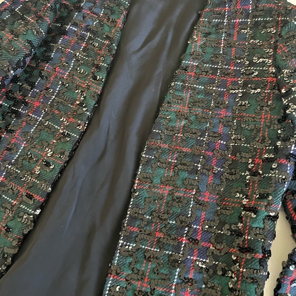 Vintage Sequin Plaid Green and Red Jacket size 8/ Holiday Jacket Christmas - Picture 2 of 16